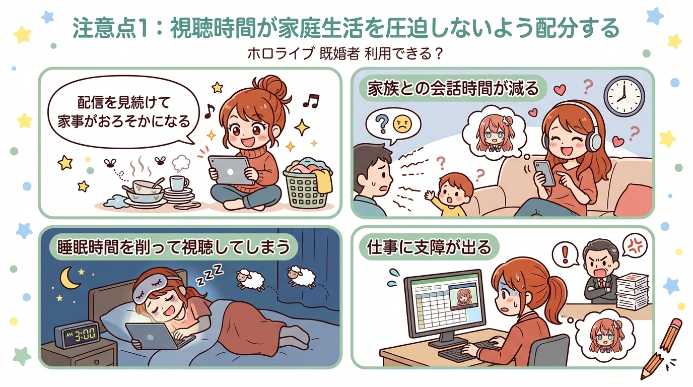 注意点1：視聴時間が家庭生活を圧迫しないよう配分する