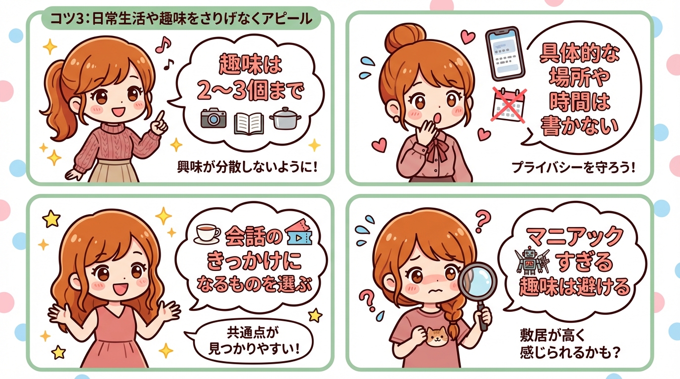 コツ3:日常生活や趣味をさりげなくアピール